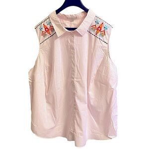 Woman Within 3X 30/32 Top Aztec Print Plus Size New Sleeveless Embroidered Boho